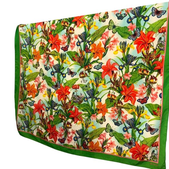 louis dell olio SPECTACULAR green flowers butterflies large pareo shawl scarf - Picture 1 of 7